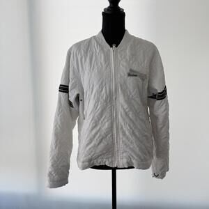 Section White Quilted Bomber Jacket with Black Stripe Detail SZ. M